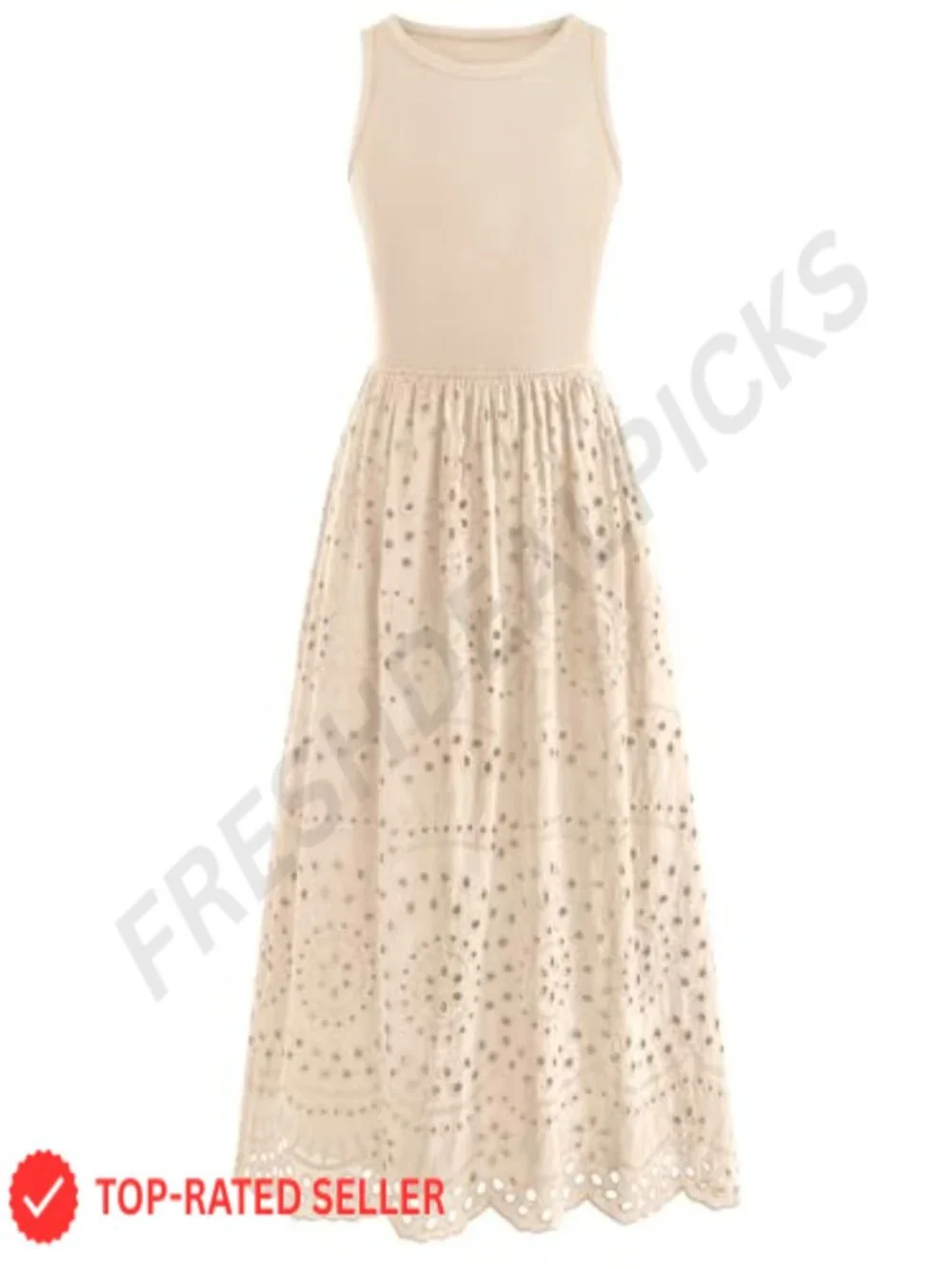 Women Sleeveless Lace Eyelet Cotton Tank Maxi Dress | Summer Casual A-Line Boho